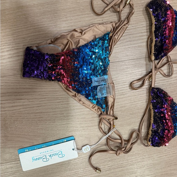 NEW Beach Bunny Ariel sequin Triangle Bikini Top and bottom in multi color ombré - Picture 10 of 13